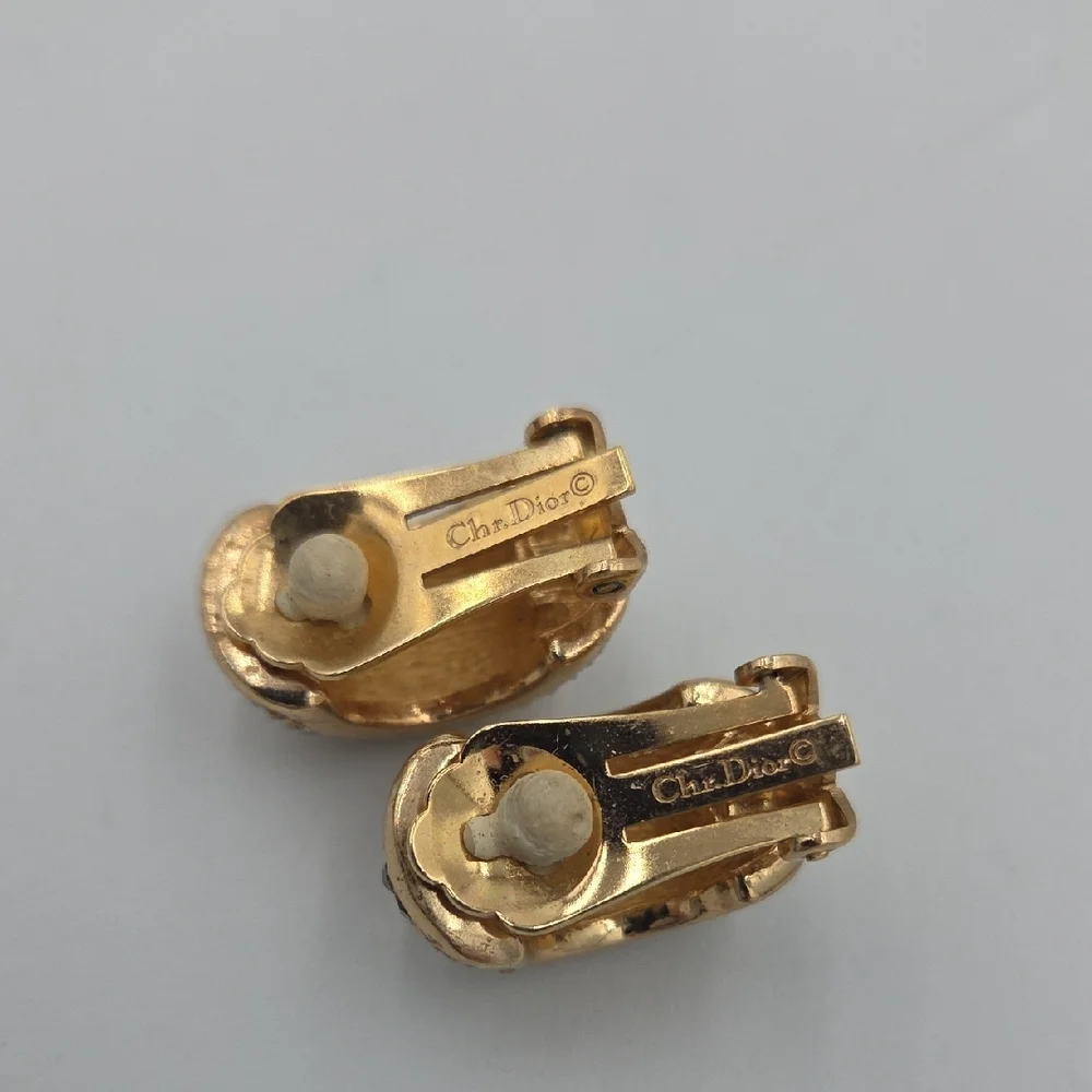 Vintage Christian Dior Gold Tone Rhinestone Clip On Earrings